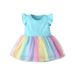 Mother Kids Summer Flying Sleeve Girls Mesh Rainbow Dress_viptrois.com