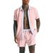 Men's Clothing Off Shelf Men's Casual Color Matching Short Sleeved Shirt Comfortable Shorts Two Piece Set_viptrois.com