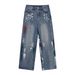 Men's Clothing Four Seasons New Style Ripped Hole Design Slimming Wide Leg Jeans for Men_viptrois.com