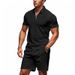 Summer Casual Men's Polo Shirt Loose Fit Zipper Short Sleeve Waffle Design American Style Suit_viptrois.com