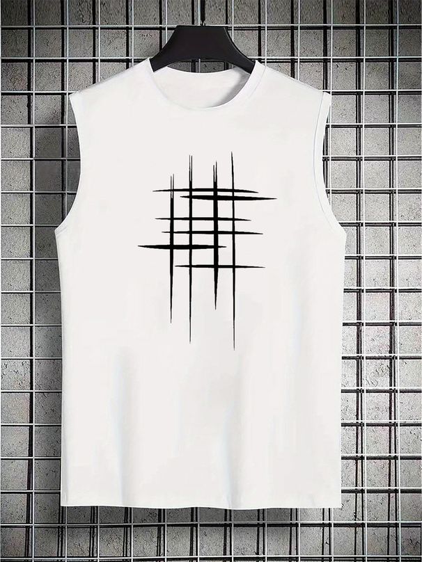 100% Pure Cotton Men's Summer Casual Sports Fitness Loose And Simple Pattern Printed Breathable Round Neck Sleeveless Vest_viptrois.com
