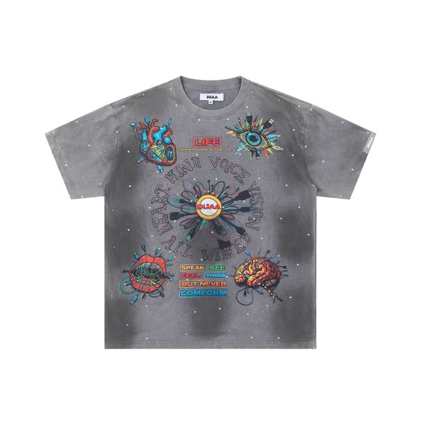 Summer Vintage Grey Rhinestone T-Shirt Cyberpunk Human Organ Circuit Double-Sided Print Loose Hip-Hop Streetwear Top_viptrois.com