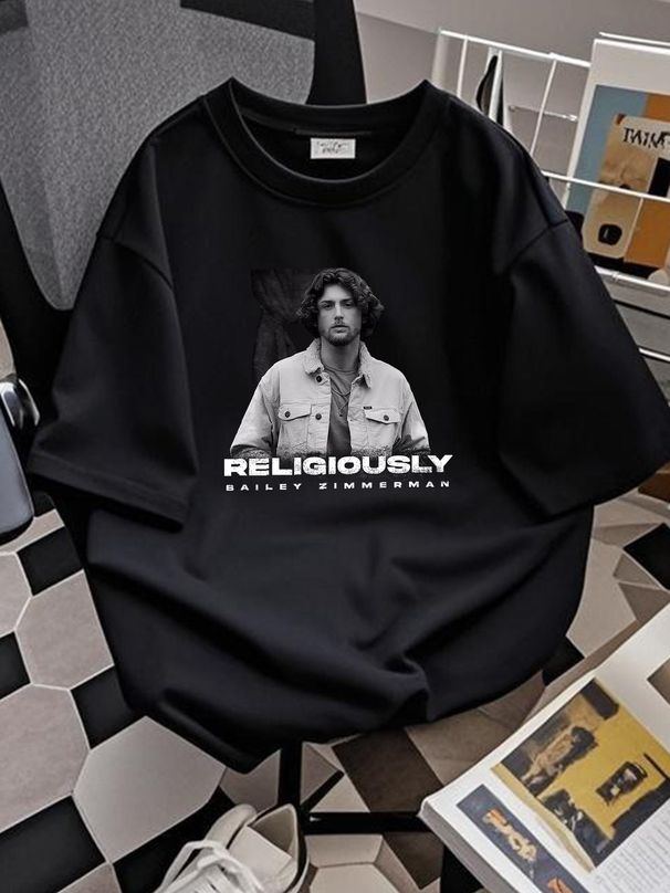 BAILEY ZIMMERMAN RELIGIOUSLY T-Shirt Short Sleeve Cotton Black S To 2345XL HC111 Stylish Unisex Top For Everyday Wear Casual Slightly Streetwear_viptrois.com