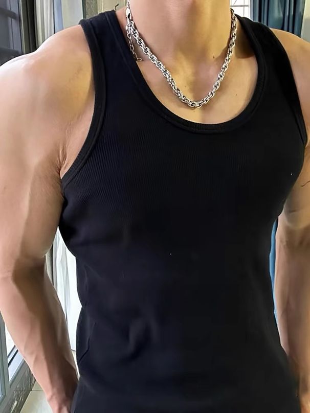 Men's Clothing Men's Lightweight Sports Fitness Ribbed Bodybuilding Vest Slim Fit Sweat Wicking Breathable Running And Training Top Elastic_viptrois.com