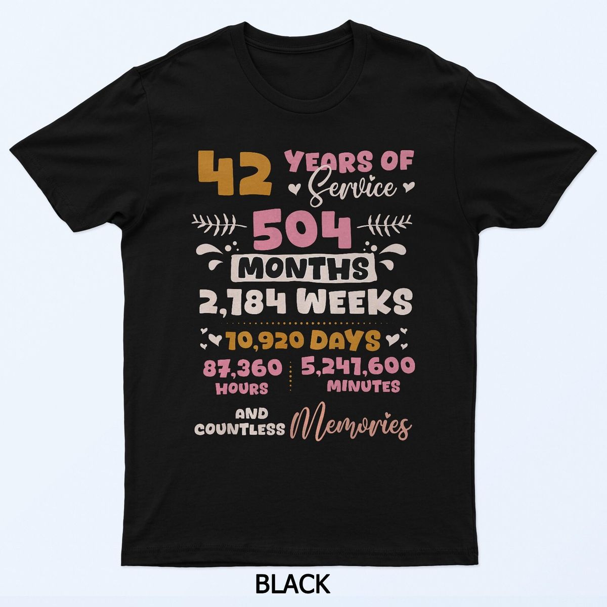 42 Years Of Service 42nd Work Anniversary Retirement T-Shirt Mens Womens Tees Top_viptrois.com