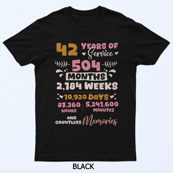 42 Years Of Service 42nd Work Anniversary Retirement T-Shirt Mens Womens Tees Top_viptrois.com