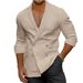 Spring And Autumn Men's Suit Double Breasted Casual Cotton And Linen Fashion Shirt Long Sleeved Cardigan Solid Color Jacket_viptrois.com