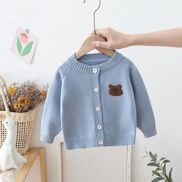 Cartoon Bear Knit Cardigan – Soft Cotton Sweater Coat For Boys & Girls – Lightweight Spring/Autumn Layering_viptrois.com
