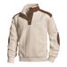Men's Clothing Half-Zip Button-Up Sweatshirt – Stylish Contrast Trim Stand Collar Top For Casual & Outdoor Wear (S-3XL, Black/White/Khaki)_viptrois.com