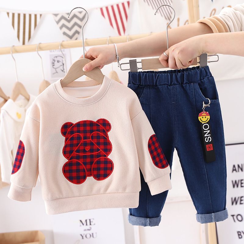 Kids' Clothing new boys' pullover two piece set long sleeved baby clothes jeans spring fashion trend_viptrois.com