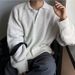 Loose-Fit Polo Knit Sweater – Oversized Retro Pullover For Men (Machine-Washable Polyester Blend, Ribbed Hem, Minimalist Streetwear Essential)_viptrois.com