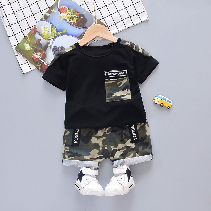 Mother&Kids Boy Baby Clothes Camouflage T-shirt Summer Children Handsome Casual Crew-neck Short-sleeved Suit_viptrois.com