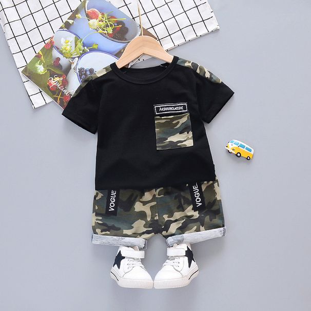 Mother&Kids Boy Baby Clothes Camouflage T-shirt Summer Children Handsome Casual Crew-neck Short-sleeved Suit_viptrois.com