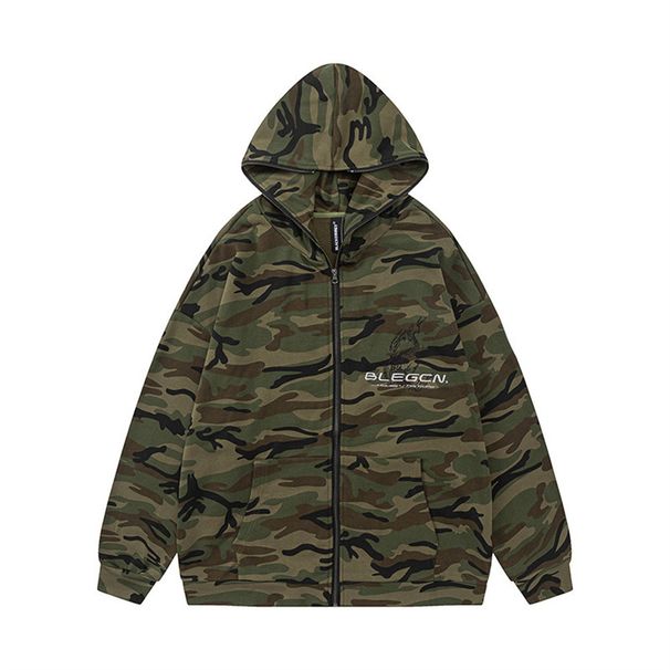 Shark Hooded Camouflage Sweatshirt Men's Trendy Loose Casual Autumn Winter Masked Zipper Cardigan Jacket American Style_viptrois.com