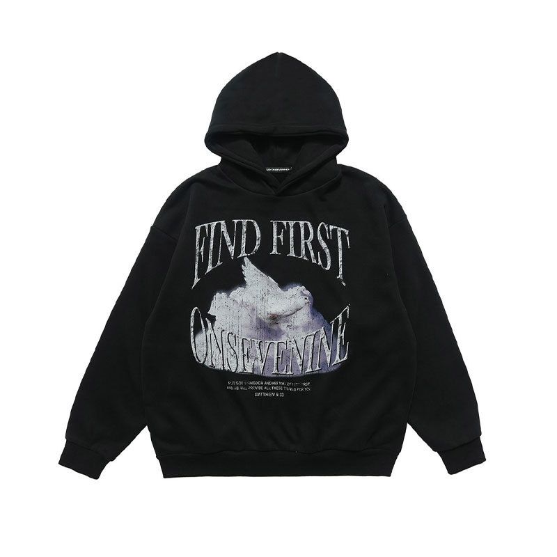 American-style Distressed Peace Dove Print Hoodie, Loose Fit Trendy High Street Hooded_viptrois.com
