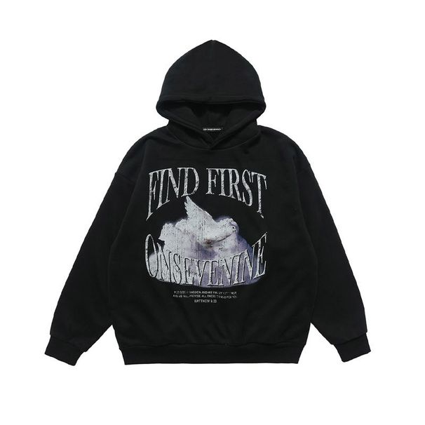 American-style Distressed Peace Dove Print Hoodie, Loose Fit Trendy High Street Hooded_viptrois.com