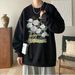 Camellia Print Hoodie Men's Retro Autumn Loose Jacket Round Neck Top_viptrois.com