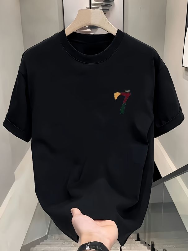 Maglietta Uomo Cotone 180g Maniche Corte Collo Tondo Stampa Lettere Inglesi Morbida Estiva Uso Quotidiano Vestibilità Regolare_viptrois.com