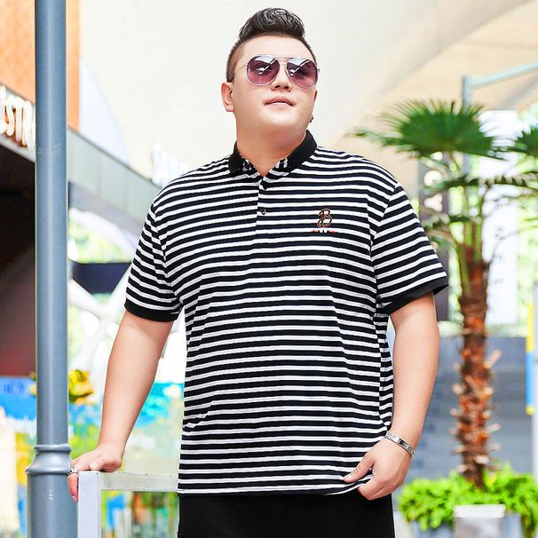 Men's Clothing plus size short-sleeved lapel t-shirt fashionable middle-aged half-sleeved collared casual t-shirt fat man shirt_viptrois.com