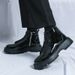 European Warm Series Martin British Style High Dark Series Shiny Leather Thick Sole Height Increasing Mid Top Inner Side Zipper Short Boots_viptrois.com