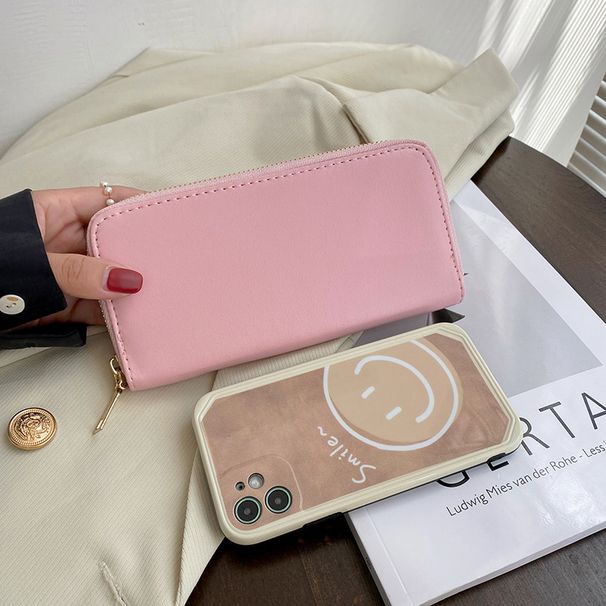 Women’s Bags Wallet Women's Long Solid Color Wallet New Fashion Mobile Phone Bag Large Capacity Coin Zipper Bag Clutch Bag_viptrois.com