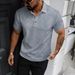 Men's Classic -Style Polo Shirt – Breathable Jacquard Knit, Short-Sleeve Business Casual Top (S-XXXL, Poly-Cotton Blend, Solid Colors, Split Hem)_viptrois.com