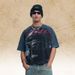 American-syle Washed Disressed Shor T-shir Wih Full Porrai Prin And Oversized Design, One-piece Raglan_viptrois.com