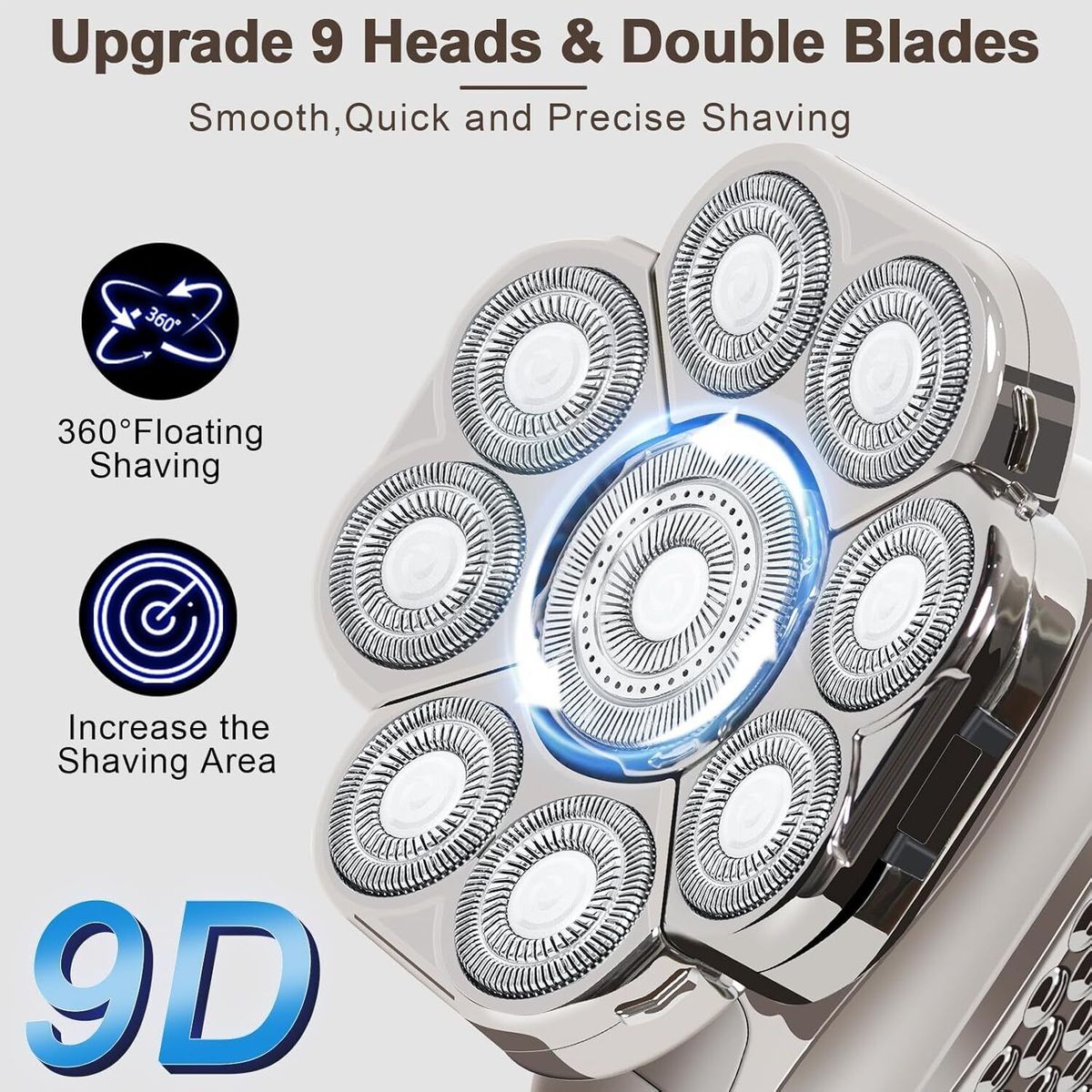 9D 6 In1 Electric Razor Wet Dry Head Shaver For Bald Men Trimmer Grooming Kit_viptrois.com