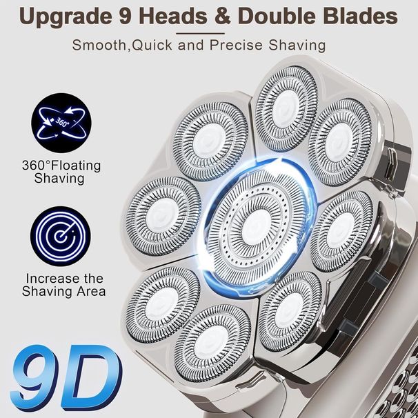 9D 6 In1 Electric Razor Wet Dry Head Shaver For Bald Men Trimmer Grooming Kit_viptrois.com