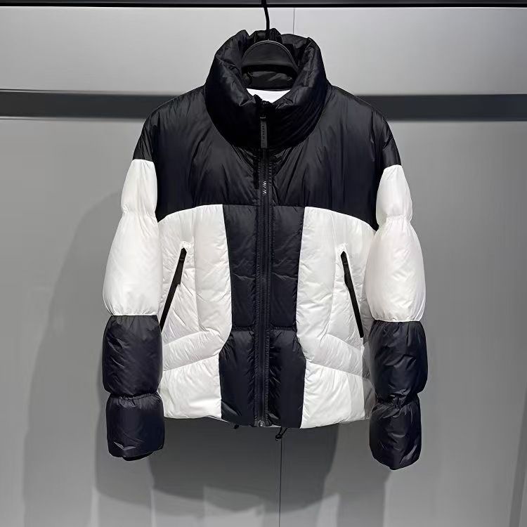 Men's Clothing Down Jacket Unisex Short Puffer Jacket With Stand Collar - 550FP Duck Down Coat For Men & Women (Black/White Contrast, S-XXL)_viptrois.com