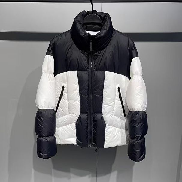 Men's Clothing Down Jacket Unisex Short Puffer Jacket With Stand Collar - 550FP Duck Down Coat For Men & Women (Black/White Contrast, S-XXL)_viptrois.com