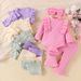 Mother & Kids Multi Color Long Sleeved Ribbed Tops Trousers Flared Pants Girls Suit_viptrois.com