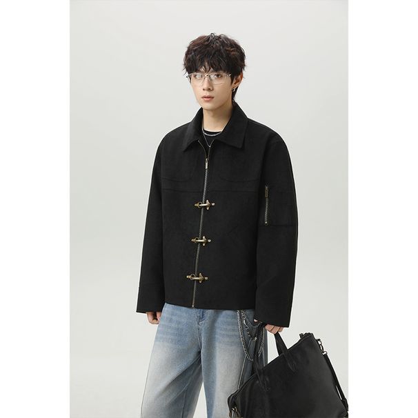 INTFEDAY American Deconstructed Airplane Button Short Jacket Men Autumn Melard Vintage Suede Retro Workwear Coat_viptrois.com