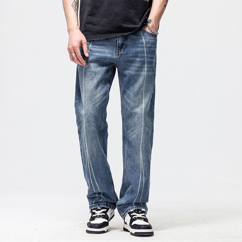 Men's Clothing Street Fashion Loose Straight Trousers Casual Design Wide Leg Pants_viptrois.com