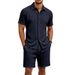 Men's Summer Jacquard Short Sleeve Shirt And Shorts Lounge Set, Breathable Comfort For Relaxation Breathable & Lightweight Fabric_viptrois.com