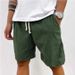 Men’s Clothing Spring And Summer Solid Color Lace Up Sports Pants Corduroy Simple Five Point Shorts Men's Shorts Casual Pants_viptrois.com
