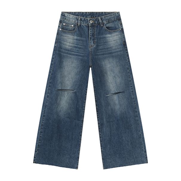Men's Clothing American Oversize Washed And Ripped Design With Distressed And Bleached Street Jeans_viptrois.com