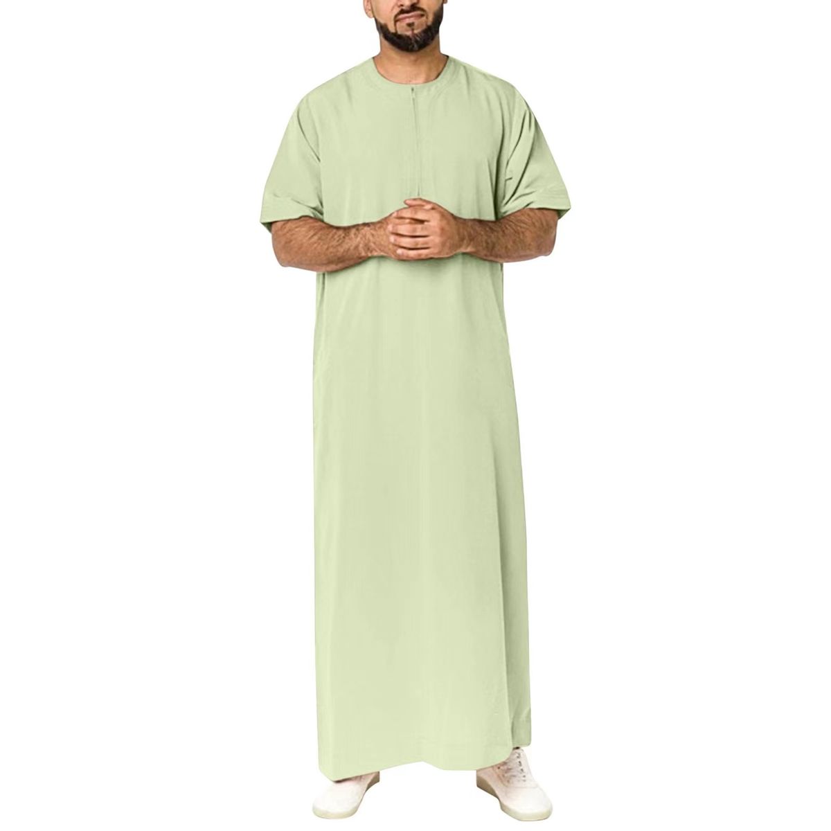 Men's Clothing Muslim Short Sleeved Long Shirt Robe_viptrois.com
