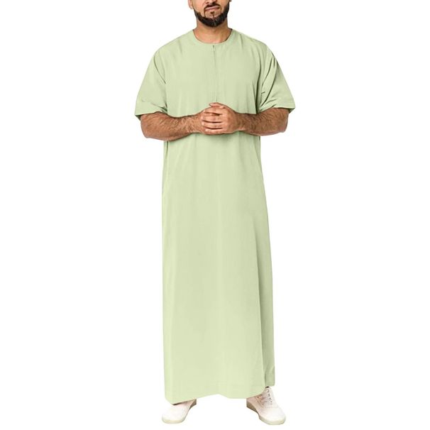 Men's Clothing Muslim Short Sleeved Long Shirt Robe_viptrois.com