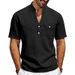 Men's Summer Linen Shirt Loose Fit Casual Commuter Workwear Henley Short Sleeve Simple Mature Style_viptrois.com