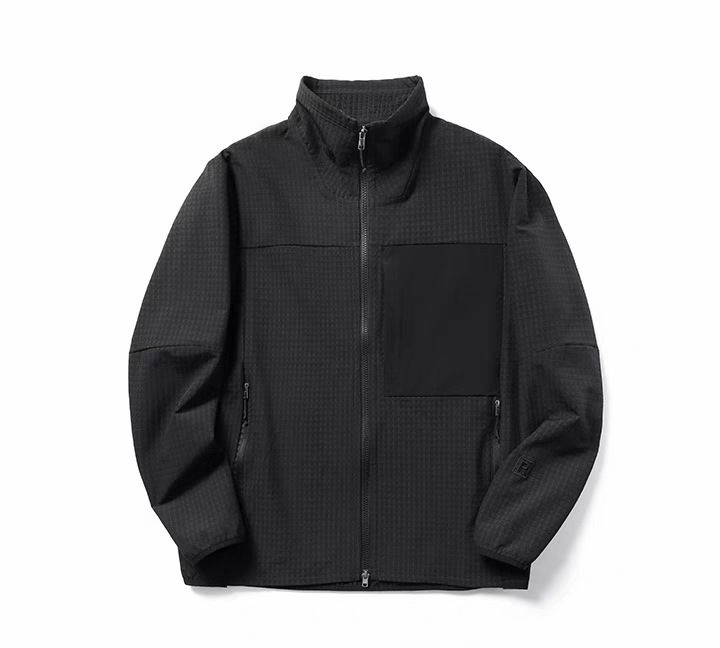 Unisex Lightweight Stand Collar Jacket - Color-Block Fleece Lined Midlayer For Outdoor & Urban Wear (Green, Gray, Navy, Red, Black)_viptrois.com