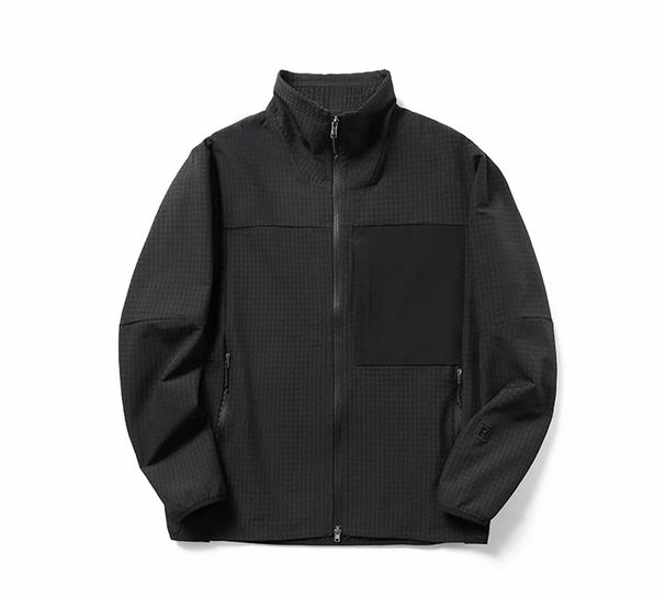 Unisex Lightweight Stand Collar Jacket - Color-Block Fleece Lined Midlayer For Outdoor & Urban Wear (Green, Gray, Navy, Red, Black)_viptrois.com
