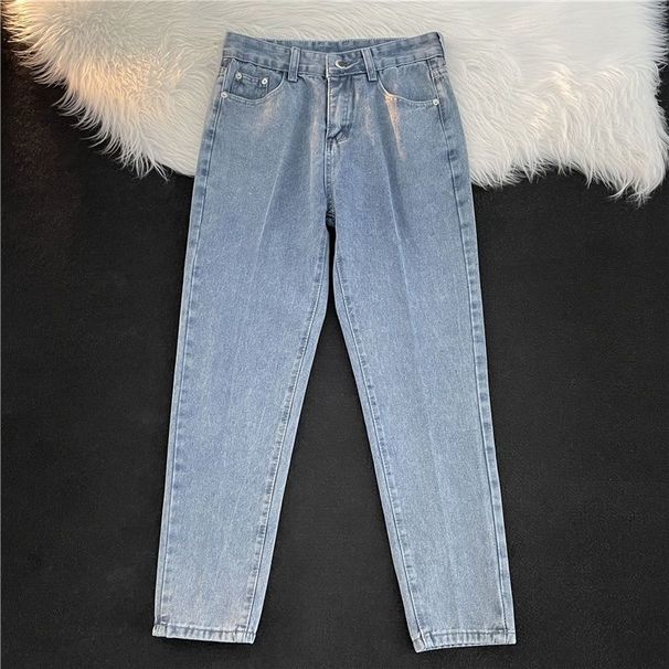 Men's Washed Blue Straight Leg Cropped Jeans Relaxed Fit Casual Ankle-Length Trousers Lightweight Nylon Blend_viptrois.com