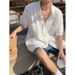 Men's Clothing Lightly Mature Hollow Short Sleeved Shirt Summer Trend Loose Niche Design Solid Color Knitted Top_viptrois.com