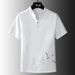 2024 New Fashion Embroidered Pullover Stand-up Collar Short-sleeved T-shirt Men's Summer Slim-fit High-end Handsome Versatile Top_viptrois.com