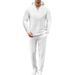 Men's Long Sleeve Two Piece Suit Hooded Waffle Knit Pants Autumn_viptrois.com