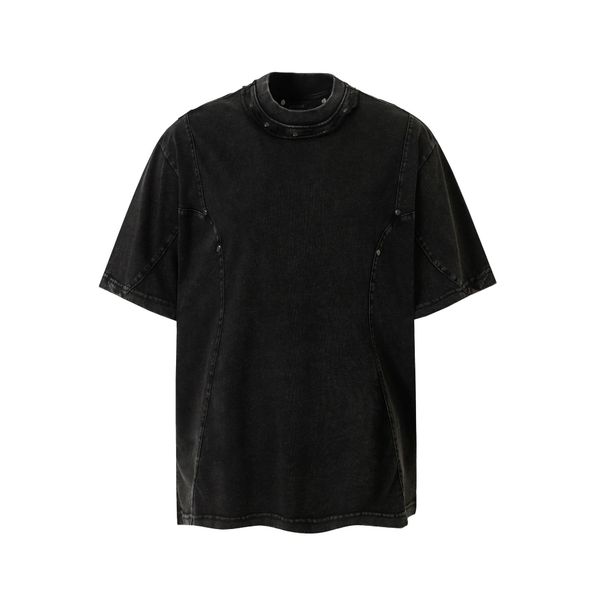 Men's Clothing Men's Clothing 2025 Summer New American Functional Trendy Brand Tee Heavy Washed Fried Color Splicing T Shirt Short Sleeve_viptrois.com