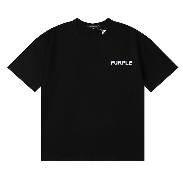 Men's Clothing Fashion Fashion Brand Basic Purple Letter Printed Short Sleeve Loose Large Size Bottoming_viptrois.com