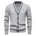 Men’s Contrast Trim V-Neck Cardigan – Autumn/Winter Long Sleeve Knit Sweater, Lightweight Open Front Jacket (Navy/Black_viptrois.com