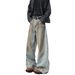 Abandoned Earth Style Wide Jeans Men's Spring American High Street Dirty Loose Straight Leg Casual Pants_viptrois.com